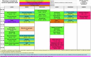 Planning des cours collectifs hors travaux